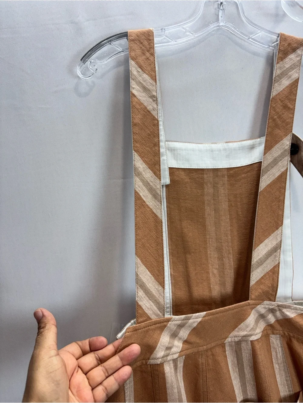 Free People Striped Overalls Wide Leg Tan Cream Women’s Sample XS/S
